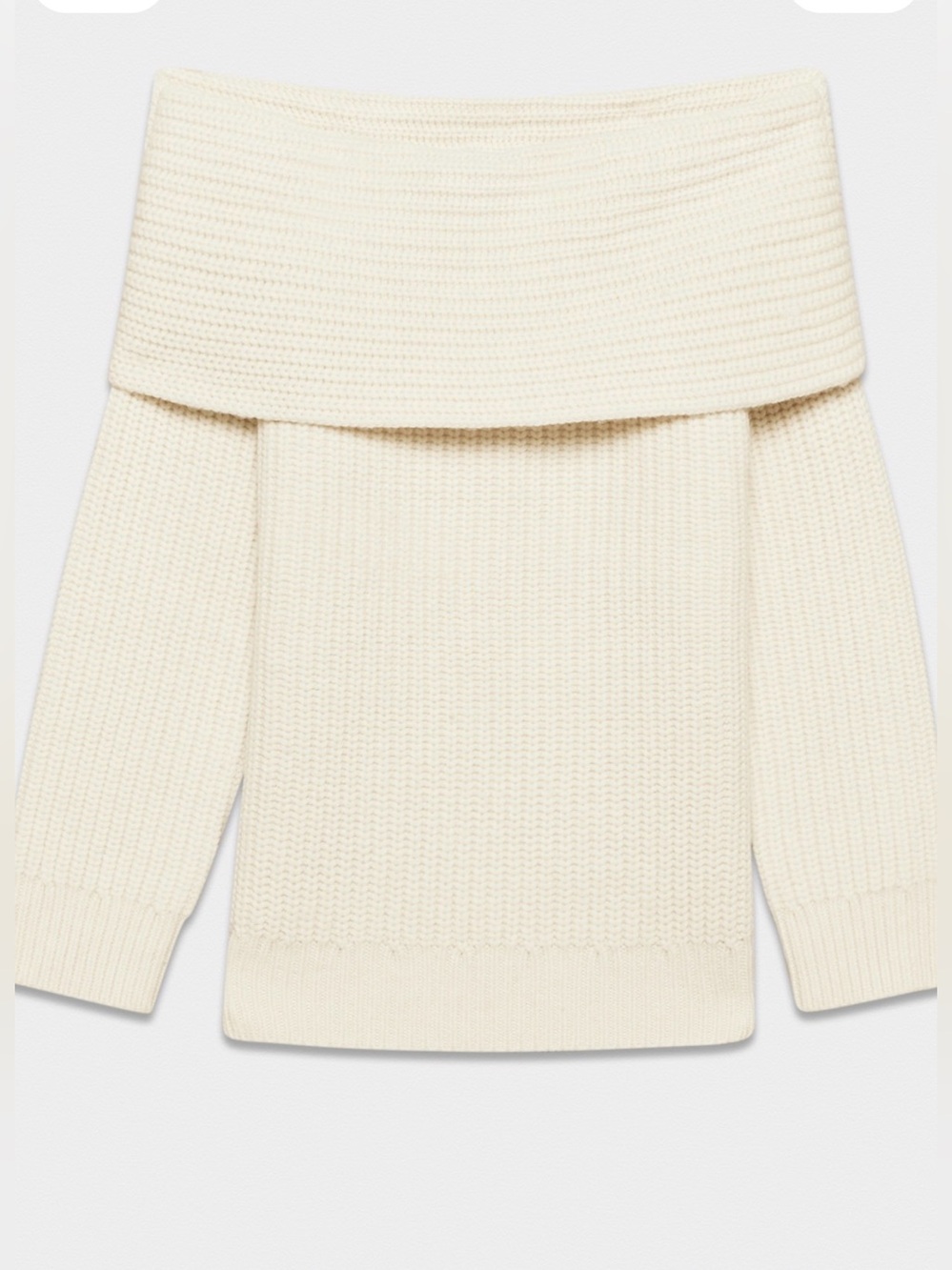 Aritzia - Wilfred Off-the-Shoulder Foldover merino wool Sweater — Cream, LARGE - Picture 4 of 16